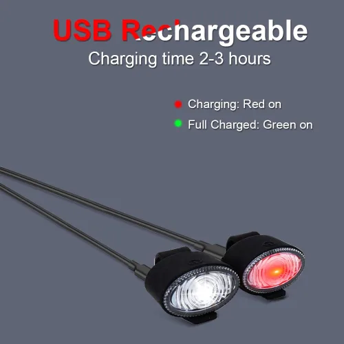 Vista 7 de Paquete de 4 luces traseras para correr y bicicleta, luces LED de seguridad recargables por USB, IP44, impermeable, 3 modos, 6500 K, luz trasera