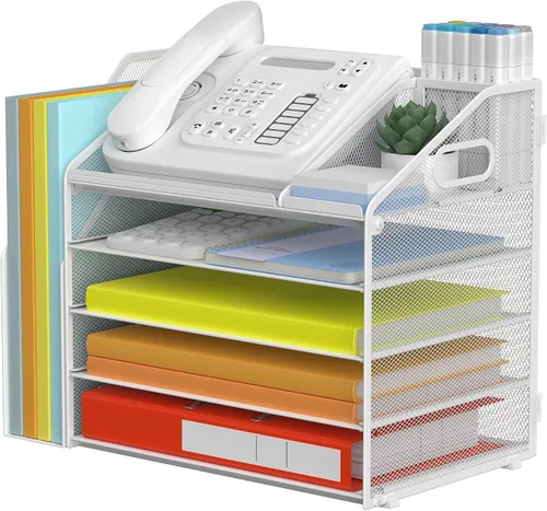 Vista 14 de DocNest - Organizador de archivos de 4 niveles con bandeja para cartas, organizador de escritorio de malla con asa, organizadores de escritorio