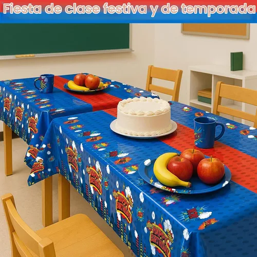 Vista 4 de Mantel rectangular de 3 piezas para decoración de fiestas de cumpleaños, mantel de plástico de 108 x 54 pulgadas, desechable, suministros