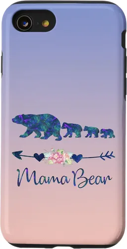 Vista 18 de Teal Blue Purple Floral Mama Bear Three Cubs Blue Pink Case for iPhone 17