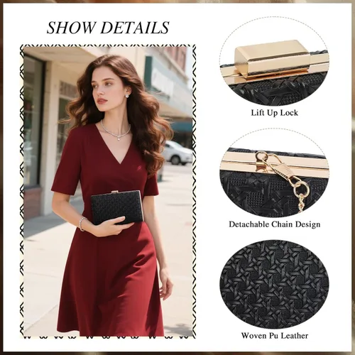 Vista 2 de Bolsos de mano de noche para mujer, bolso de noche formal tejido de piel sintética, bolso cruzado de hombro trenzado para fiesta de boda