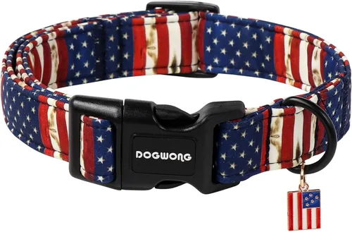 Vista 24 de DOGWONG Collar de Algodón para Perro, Collar para Perro de Cuadros Azules Resistente, Collar Suave y Duradero para Perro Macho, Lindo Collar de A