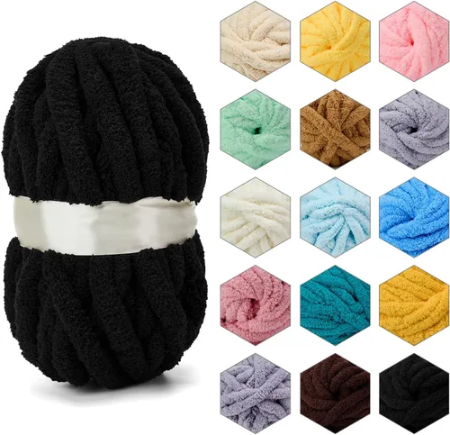 Vista 19 de ERLYEEN Hilo de Chenilla Grueso Súper Voluminoso Suave Espeso Esponjoso Jumbo Gigante Lavable Hilo Grande de Poliéster DIY para Manta de Tejido a