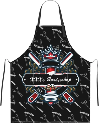 Vista 8 de Delantal de barbería personalizado para hombres y mujeres, delantal de peluquería con texto personalizado con bolsillos, delantal personalizado