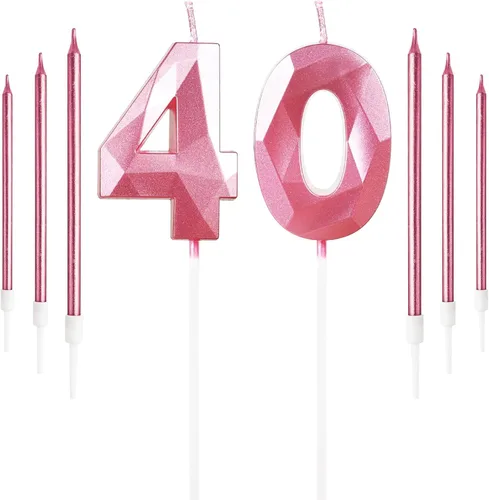Vista 119 de Vela rosa de cumpleaños número 1 con 6 velas largas, decoraciones de decoración de pastel para fiesta de niña de 1 año, suministros de celebración