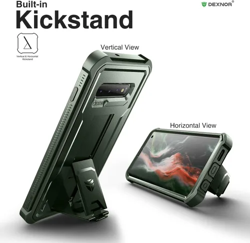 Vista 4 de Dexnor Funda para Samsung Galaxy S10, [Protector de Pantalla y Soporte Integrados] Protección de Grado Militar de Servicio Pesado a Prueba de Golpes