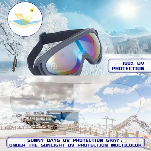 Vista 5 de Dizywiee Paquete de 2 gafas de esquí para niños, gafas de snowboard para adultos, jóvenes, adolescentes, niños y niñas, gafas de deportes de nieve