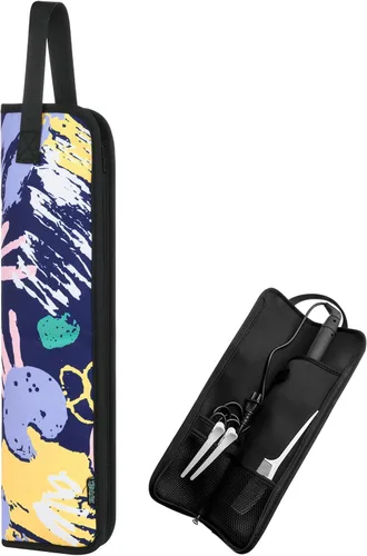 Vista 11 de Beautyflier Funda de viaje universal para rizador, resistente al calor, lona, flor azul