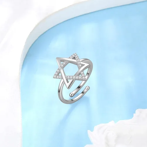 Vista 43 de Jewmon Anillo de plata de ley con estrella de David para mujer – Anillo ajustable Magen David – Amuleto Wicca – Regalos judíos