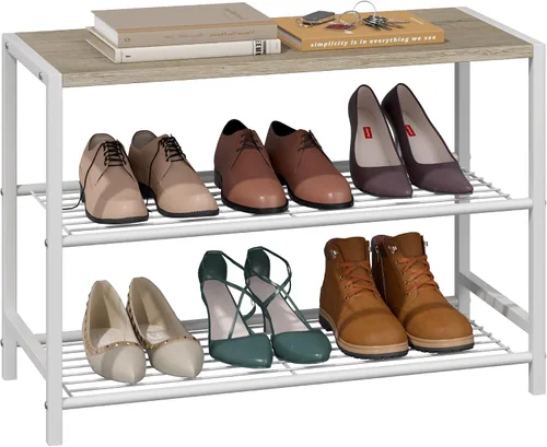 Vista 13 de Yusong Organizador de zapatos, estante industrial de almacenamiento de zapatos de 3 niveles para entrada de armario, estantes estrechos y Marrón