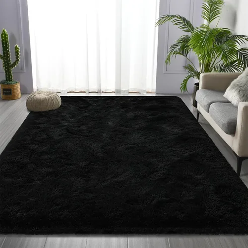 Vista 2 de Deerhoo Alfombra de Área Shag, 4 X 6 Alfombras de Felpa Suaves para Sala de Estar, Alfombra Ultra Suave Esponjosa y Peluda para Dormitorio, Alfombra