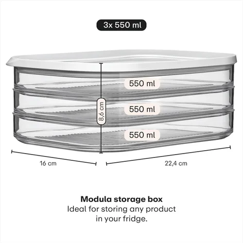 Vista 8 de Mepal Modula - Caja redonda apilable para almacenamiento de alimentos, 3 compartimentos con 1 tapa universal transparente enmarcada, ideal