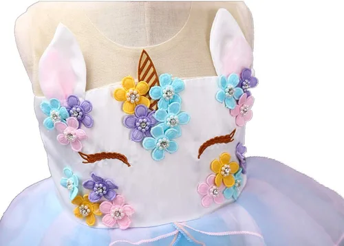 Vista 6 de BanKids Vestido de unicornio para niñas disfraz de unicornio vestido de fiesta de princesa con diadema de unicornio para niñas de 2 a 12 años