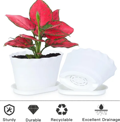 Vista 3 de Oliz Macetas de hierbas, 6 unidades, jardinera de ventana, macetas para plantas suculentas de cactus con bandejas, para decoración del hogar Blanco
