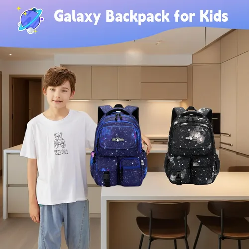 Vista 2 de Boys Backpacks for Primary Junior School Kids Backpack with Lunch Box Galaxy Space Bookbags for Boys Girls