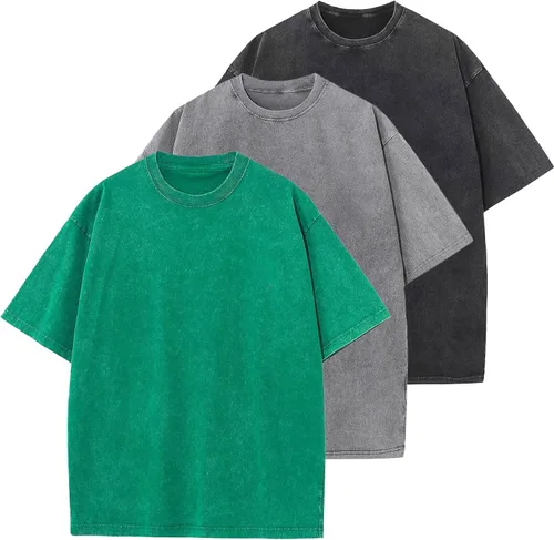 Vista 39 de Camisetas de algodón para hombre, de gran tamaño, unisex, de manga corta, casual, holgada, de lavado, unicolor, básicas A-Negro