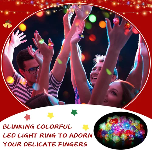 Vista 4 de Leyndo Paquete de 24 anillos con luz LED, recuerdos de fiesta, suministros de fiesta que brillan en la oscuridad, coloridos juguetes de goma