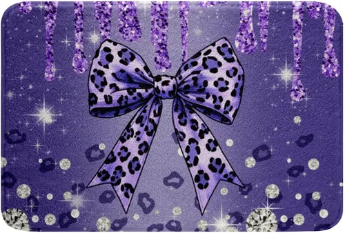 Vista 11 de Feelyou Alfombras de baño con lazo coquette de 16 x 24 pulgadas, tapetes de baño Leopared con lazos para niños, adolescentes y adultos con purpurina