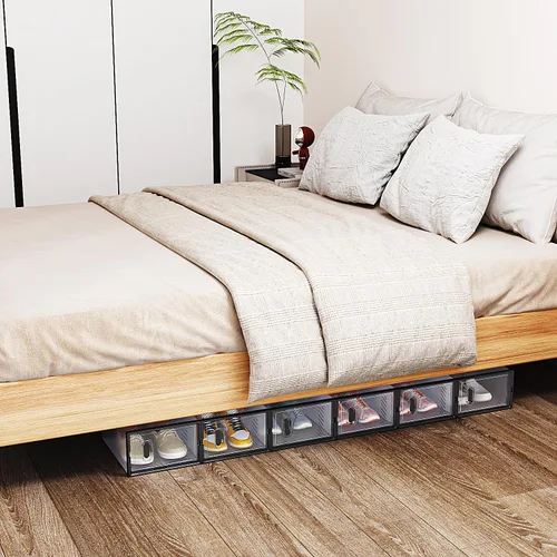 Vista 2 de Paquete de 6 cajas de zapatos apilables de plástico transparente, cajas organizadoras de zapatos con tapas para tenis, estuche para zapatos hasta