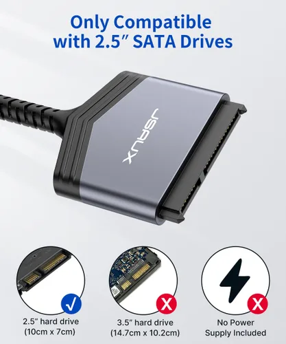 Vista 2 de JSAUX Cable SATA a USB, USB 3.0 a 2.5 pulgadas, adaptador de disco duro Gris