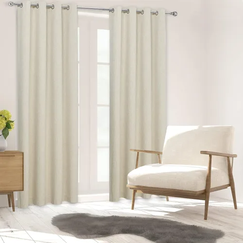 Vista 7 de CAROMIO Cortinas 100% opacas de 54 pulgadas de largo, juego de 2 paneles de lino con textura, aislamiento térmico, cortinas opacas para dormitorio