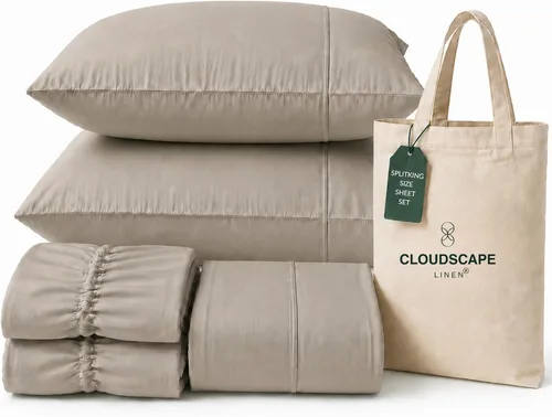 Vista 87 de CLOUDSCAPE LINEN 400TC 100% Egyptian Cotton Luxury Twin Bed Sheets - White