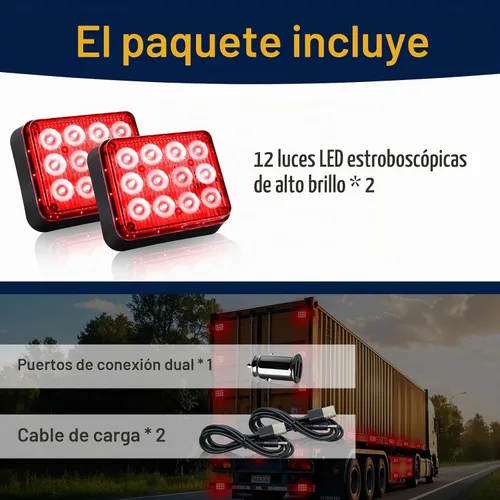 Vista 8 de 2 luces estroboscópicas rojas magnéticas, luces estroboscópicas de emergencia