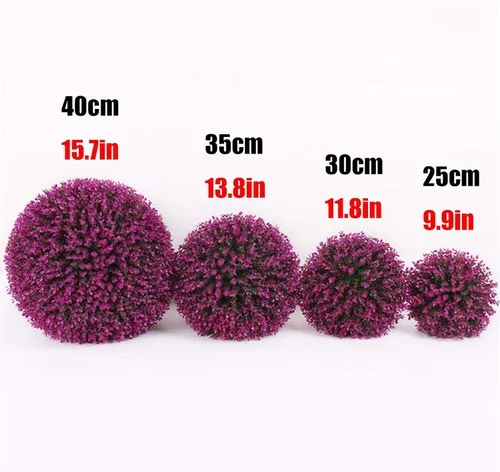 Vista 5 de LXUXZ - Planta artificial, bola de topiario, decoración de follaje de boj sintético, decoración de primavera y verano (morado, 15.7 pulgadas)