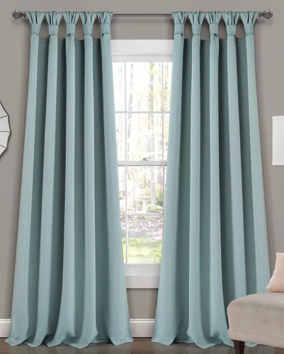Vista 3 de Lush Decor - Cortinas con pestañas anudadas y aisladas para oscurecer la habitación, juego de paneles de cortina para ventana, 52" de ancho x 84