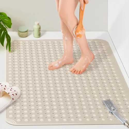 Vista 8 de Yolife Tapete de ducha extra grande, 34.3 pulgadas de largo x 23.3 pulgadas de ancho, tapete de ducha antideslizante de elastómero termoplástico