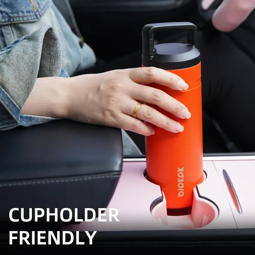 Vista 7 de BJPKPK - Botella de agua aislada con 2 tapas, vaso/taza de viaje de acero inoxidable de 20 onzas con aislamiento al vacío de doble pared, taza