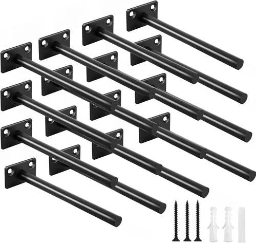 Vista 15 de 4 Piezas Soportes de Estante Flotante de Acero Sólido Negro de 5" - Soportes Ciegos para Estantes Flotantes de Madera - Soporte Ciego Oculto