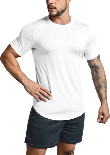 Vista 3 de GYM REVOLUTION Paquete de 5 camisetas de entrenamiento para hombre, hipster, dobladillo curvado, fitness, hip hop