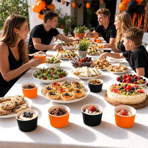 Vista 6 de 60 tazas de aperitivos de Halloween de 9 onzas, color negro y naranja