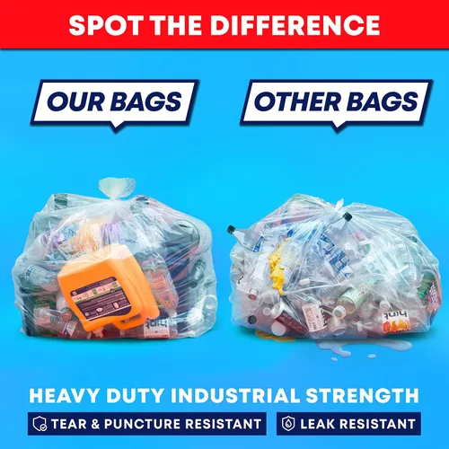 Vista 3 de Bolsas de basura resistentes de 45 galones, enormes 100 bolsas con lazos, bolsas de basura transparentes extragrandes para reciclaje. Bolsas