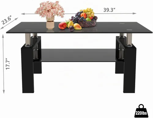 Vista 2 de Mesa de centro rectangular de vidrio para sala de estar, con mesa de vidrio templado y capa de MDF, para sala de estar y oficina