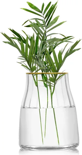 Vista 8 de VanEnjoy Florero de cristal gris simple transparente de 7 pulgadas, jarrón decorativo con borde dorado, decoración del hogar para centro de mesa
