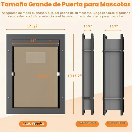 Vista 2 de Puerta para perros grandes, marco de aluminio negro grande para mascotas con bloqueo de 2 vías, fácil de instalar en puerta