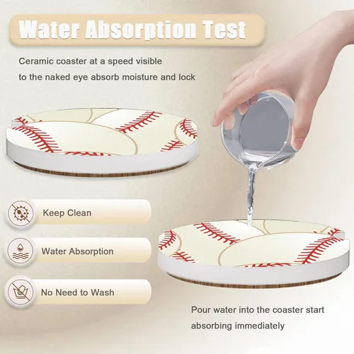 Vista 3 de Posavasos de béisbol para portavasos de automóvil de cerámica absorbente, paquete de 2 unidades, antideslizantes, accesorios interiores de automóvil