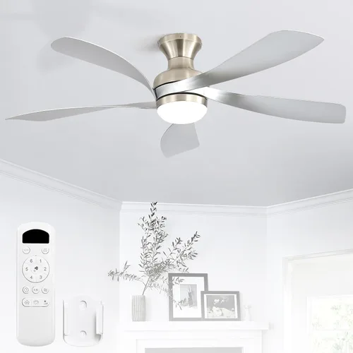 Vista 21 de Sofucor Ventilador de techo inteligente de perfil bajo de 52 pulgadas con luces y control remoto, ventilador de techo empotrado funciona con Blanco