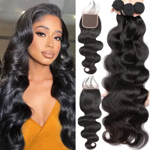 Vista 22 de Extensiones de cabello humano ondulado de 16, 18, 20, 22 pulgadas, grado 10A, extensiones de cabello humano ondulado 100% sin procesar, color negro