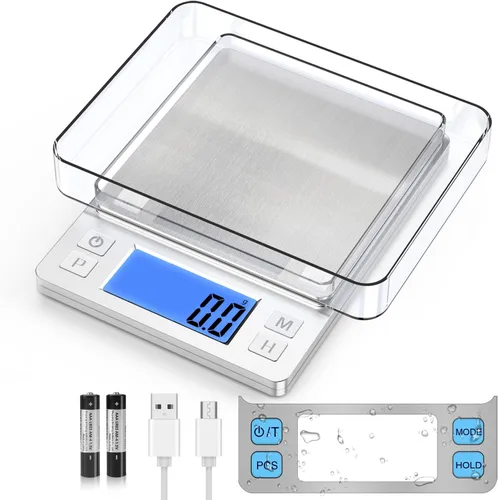 Vista 11 de BOMATA 0.01 g/1 kg Escala Digital Pequeña Mejorada, Recargable por USB, con Pantalla Más Grande y Función de Retención, Función de Tara, 9