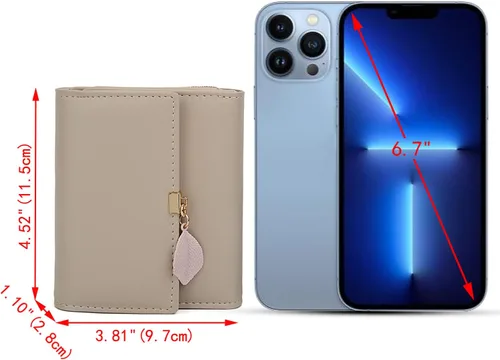 Vista 6 de UTO - Cartera pequeña RFID de piel sintética con dije de hoja, cierre de cremallera y tarjetero.