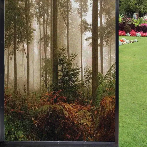 Vista 27 de Película decorativa de privacidad para ventana, control de calor, bloqueo solar, protección UV, diseño de bosque de abedul, adherencia estática