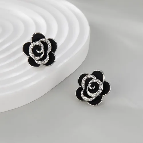 Vista 5 de Aprilery Aretes de flor para mujer, diseño de corazón floral de diamantes de imitación de moda, bohemios, hipoalergénicos, aretes de declaración