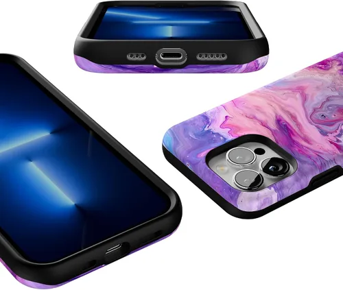Vista 3 de Casely Funda para iPhone 13 Pro Tie Dying Over You Mármol morado Diseño protector audaz Compatible con MagSafe