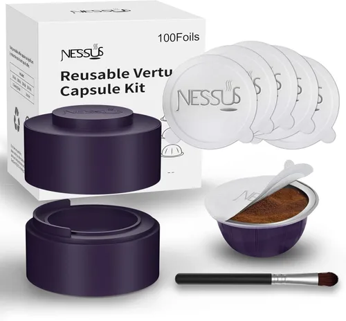 Vista 8 de Kit Reutilizable Nessus para Cápsulas Nespresso Vertuo, Reutiliza Cápsulas de Café Antiguas para Nespresso Vertuo: 100 Piezas de Tapa de Aluminio