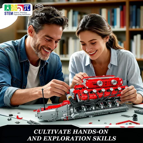 Vista 8 de Mould King Kit de modelo de motor V12 que funciona – Juego de bloques de construcción de mini motores motorizados con batería y cambio de marchas