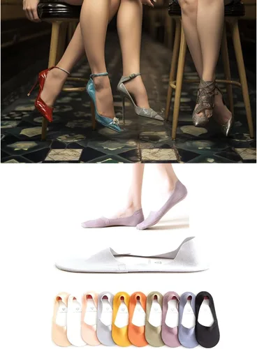 Vista 3 de fidragon Calcetines invisibles para mujer, de corte bajo, invisibles para zapatos planos y de vestir, calcetines con agarre antideslizante