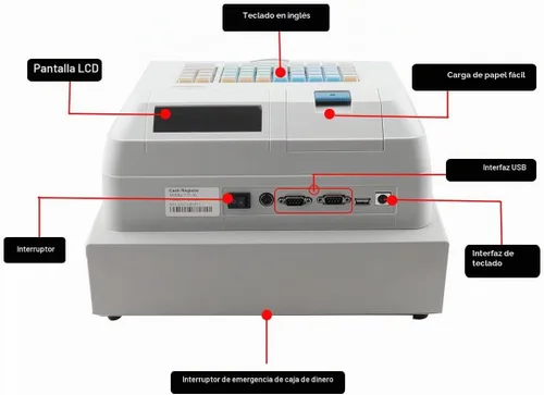 Vista 8 de Caja registradora electrónica, caja registradora para pequeñas empresas, pantalla LED de 48 teclas, sistema electrónico de posición posicional, 8